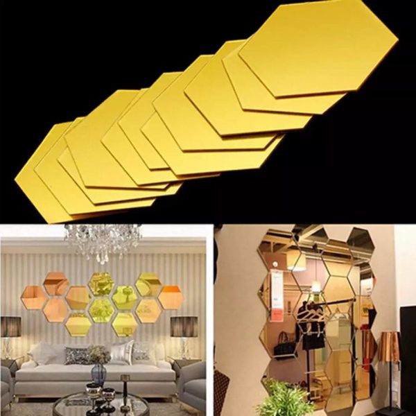 3d Acrylic Hexagon Simple Mirror-surface Geometric Diy Art Mural For Home Decoration Wall