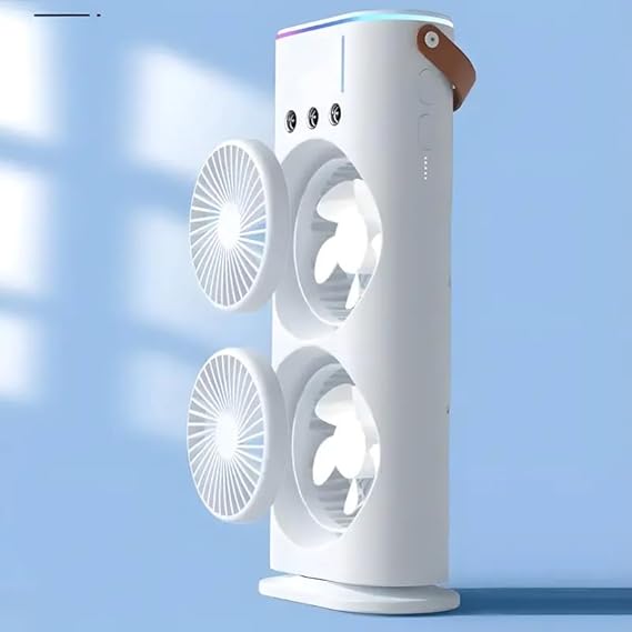 Mini Double Head Mist Fan with LED Light & Humidifier | Portable Air Cooler for Home, Office & Travel – USB Rechargeable