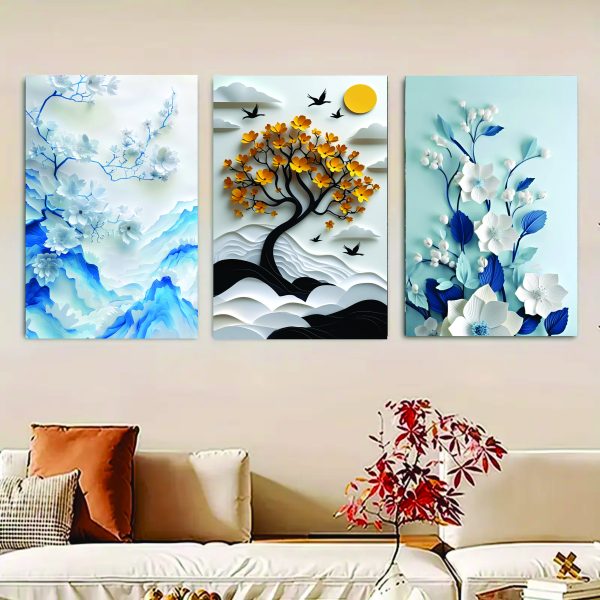 Set Of 3 Flower Tree Art Wooden Frames For Wall Decoration